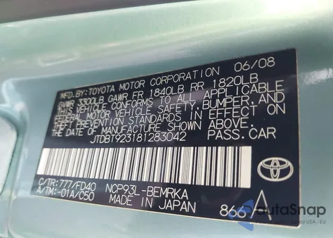 2008 Toyota Yaris из США, поврежденный, VIN JTDBT923181283042